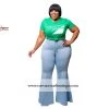 Curvaceous Boutique Light Blue Plain Bell Bottom Jeans