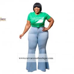 Curvaceous Boutique Light Blue Plain Bell Bottom Jeans