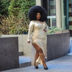 Curvaceous Boutique Gold Daphne Keyhole Sequin Gown SALE