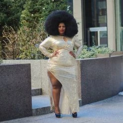 Curvaceous Boutique Gold Daphne Keyhole Sequin Gown SALE