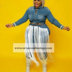 Curvaceous Boutique Blue Western Tassel Jeans