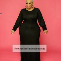 Curvaceous Boutique DRESSES Black Halo Puff Sleeve Dress  