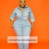 Curvaceous Boutique JUMPSUITS Light Blue Denim Open Back Jumpsuit