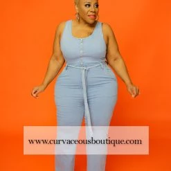 Curvaceous Boutique Light Blue Kendra Denim Jumpsuit NEW