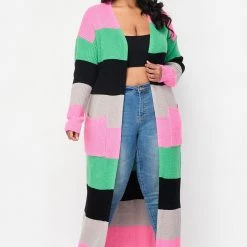 Curvaceous Boutique Green Stripe Knit Cardigan