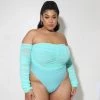 Curvaceous Boutique Mint Mesh Ruched Bodysuit SALE