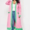 Curvaceous Boutique Pink/Green Long Knit Cardigan DUSTERS/KIMONOS