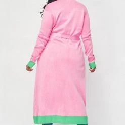 Curvaceous Boutique Pink/Green Long Knit Cardigan DUSTERS/KIMONOS