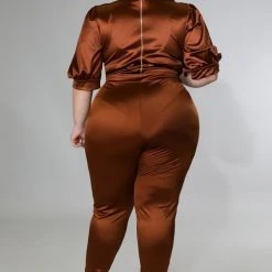 Curvaceous Boutique SETS Brown Hallie Slit Set