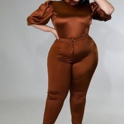 Curvaceous Boutique SETS Brown Hallie Slit Set