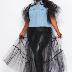 Curvaceous Boutique Denim Tulle Top