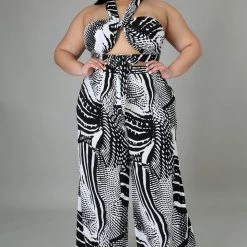 Curvaceous Boutique Black & White Print Pant Set SETS