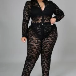 Curvaceous Boutique Black Lace Me Bodysuit Set