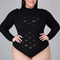 Curvaceous Boutique NEW Black Diamond Mesh Body-Suit