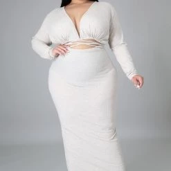 Curvaceous Boutique SALE Sand Ribbed Cut-Out Dress
