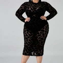 Curvaceous Boutique Crackle Velvet Sheer Dress
