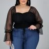 Curvaceous Boutique Black Mesh Drawstring Top SALE