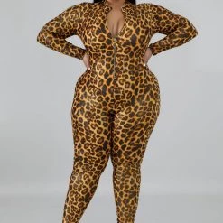 Curvaceous Boutique Shiny Cheetah Jumpsuit JUMPSUITS