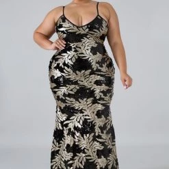 Curvaceous Boutique DRESSES Black Addison Leaf Sequin Gown