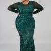 Curvaceous Boutique Green Haley Sequin Mermaid Dress