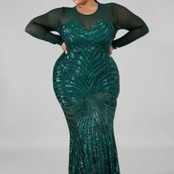 Curvaceous Boutique Green Haley Sequin Mermaid Dress