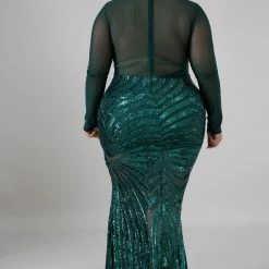 Curvaceous Boutique Green Haley Sequin Mermaid Dress