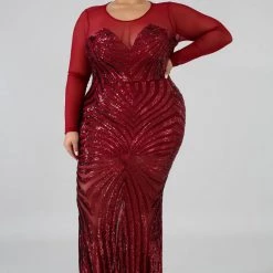 Curvaceous Boutique Burgundy Haley Sequin Mermaid Dress