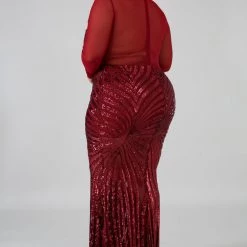 Curvaceous Boutique Burgundy Haley Sequin Mermaid Dress