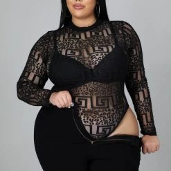 Curvaceous Boutique Black Greek Sheer Bodysuit