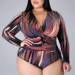Curvaceous Boutique Stripes Knot Bodysuit SALE