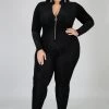 Curvaceous Boutique Black Velvet Gold Zipper Catsuit