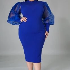 Curvaceous Boutique Royal Blue Sheer Sleeve Dress