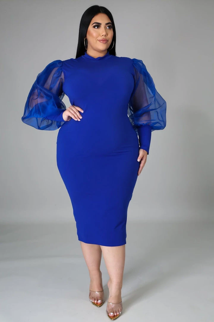Curvaceous Boutique Royal Blue Sheer Sleeve Dress 3 Curvaceous Boutique Royal Blue Sheer Sleeve Dress