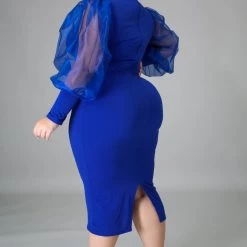 Curvaceous Boutique Royal Blue Sheer Sleeve Dress