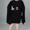 Curvaceous Boutique Black Pleated Sleeves Dress DRESSES
