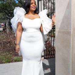 New Arrivals Ivory Whitney Chiffon Draped Gown DRESSES