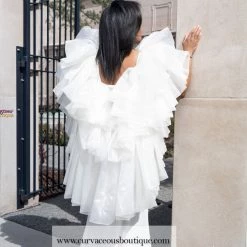 New Arrivals Ivory Whitney Chiffon Draped Gown DRESSES