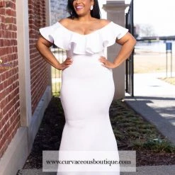 Curvaceous Boutique White Chandler Ruffle Gown