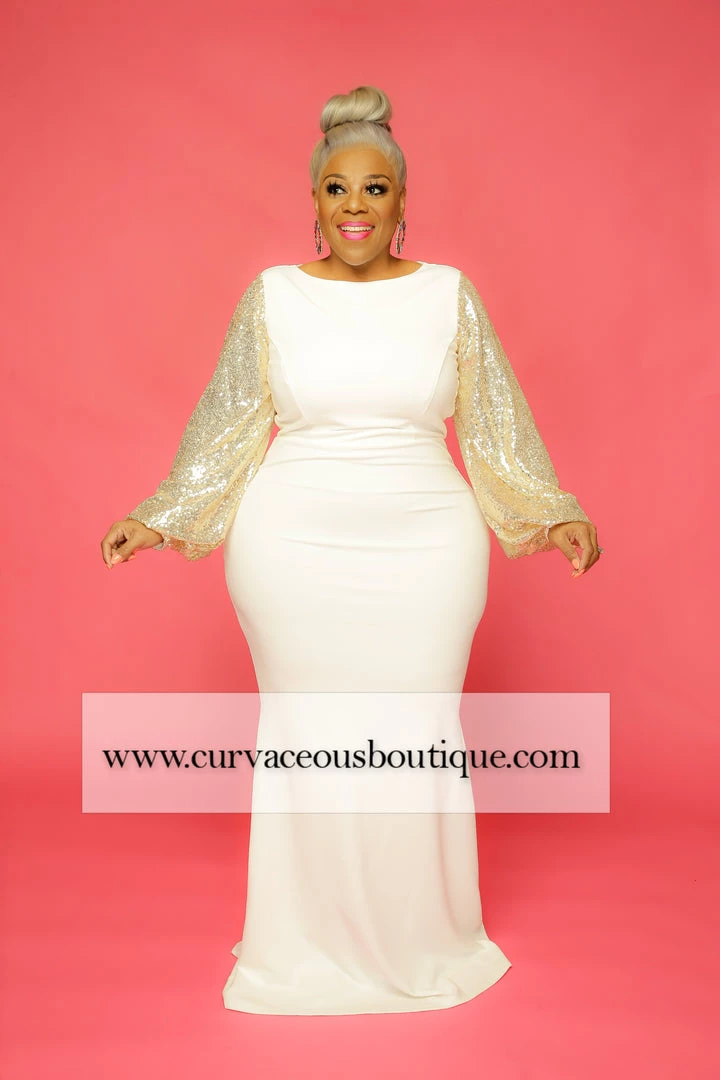 Curvaceous Boutique Ivory Runway Sequin Gown DRESSES 3 Curvaceous Boutique Ivory Runway Sequin Gown DRESSES