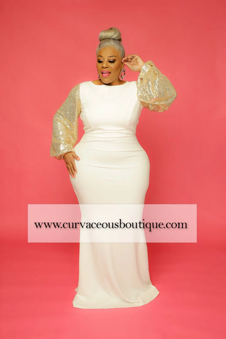 Curvaceous Boutique Ivory Runway Sequin Gown DRESSES 4 Curvaceous Boutique Ivory Runway Sequin Gown DRESSES