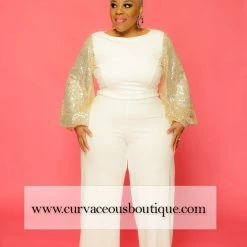Curvaceous Boutique JUMPSUITS Ivory Runway Sequin Jumpsuit