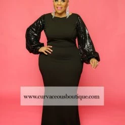Curvaceous Boutique Black Runway Sequin Gown DRESSES