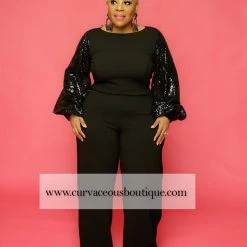 Curvaceous Boutique Black Runway Sequin Jumpsuit