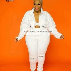 Curvaceous Boutique White Knee Slit Jeans