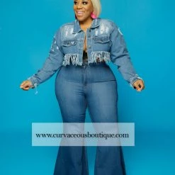 Curvaceous Boutique Blue Denim Frayed Hem Jacket BLAZERS/VESTS/JACKETS 8 Curvaceous Boutique Blue Denim Frayed Hem Jacket BLAZERS/VESTS/JACKETS