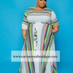 Curvaceous Boutique Extended Size Orange Stripe Gabby Dress