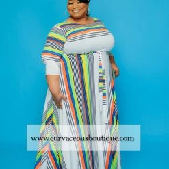 Curvaceous Boutique Extended Size Orange Stripe Gabby Dress