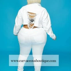 Curvaceous Boutique White Ripped High Waisted Jeans NEW