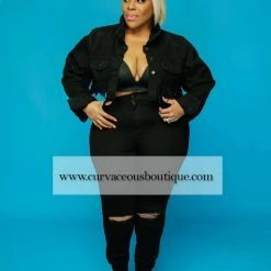 Curvaceous Boutique Black Knee Slit Jeans