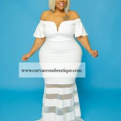 Curvaceous Boutique Off White August Mesh Contrast Dress